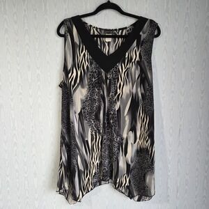 Vtg Y2K Womans 2X Tunic Sleeveless Liquid Knit Artsy Abstract Animal Print